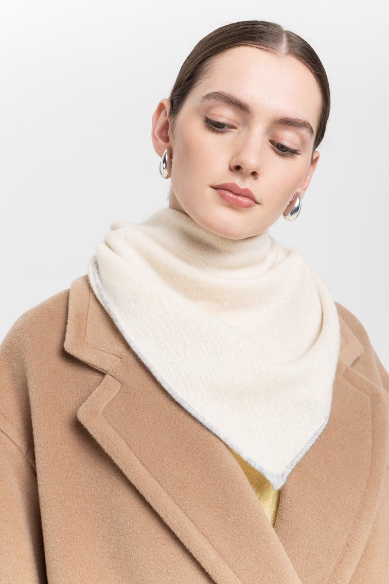 Pearl white & grey dawn cashmere triangle scarf