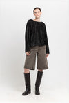 Black stripe corduroy velvet open back top