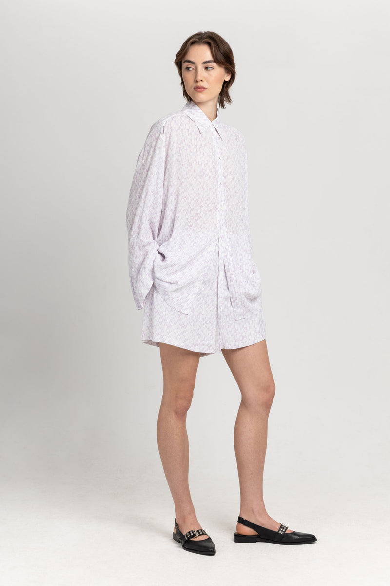 Lilac monogram viscose long sleeve shirt