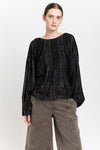 Black stripe corduroy velvet open back top