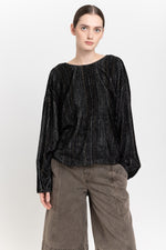 Black stripe corduroy velvet open back top