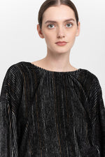 Black stripe corduroy velvet open back top
