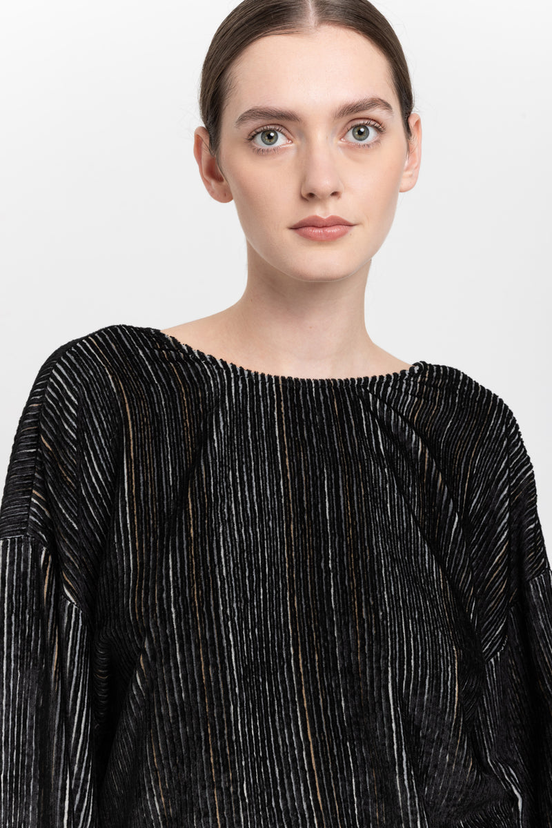 Black stripe corduroy velvet open back top