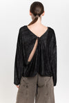 Black stripe corduroy velvet open back top