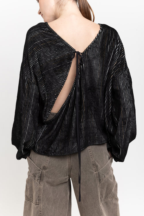 Black stripe corduroy velvet open back top