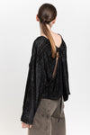 Black stripe corduroy velvet open back top