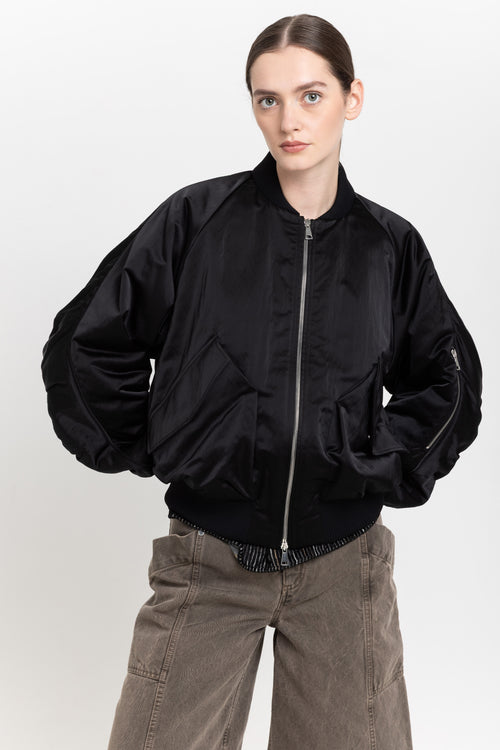 Black satin nylon bomber