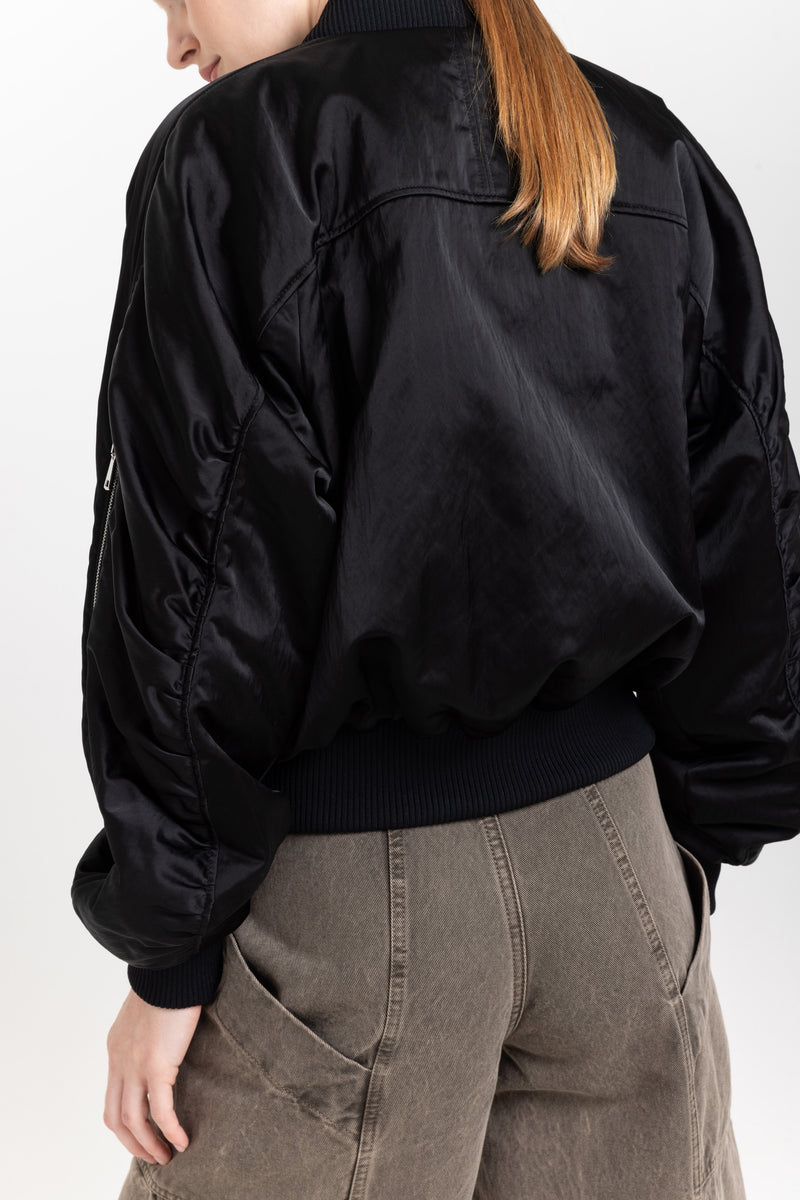 Black satin nylon bomber