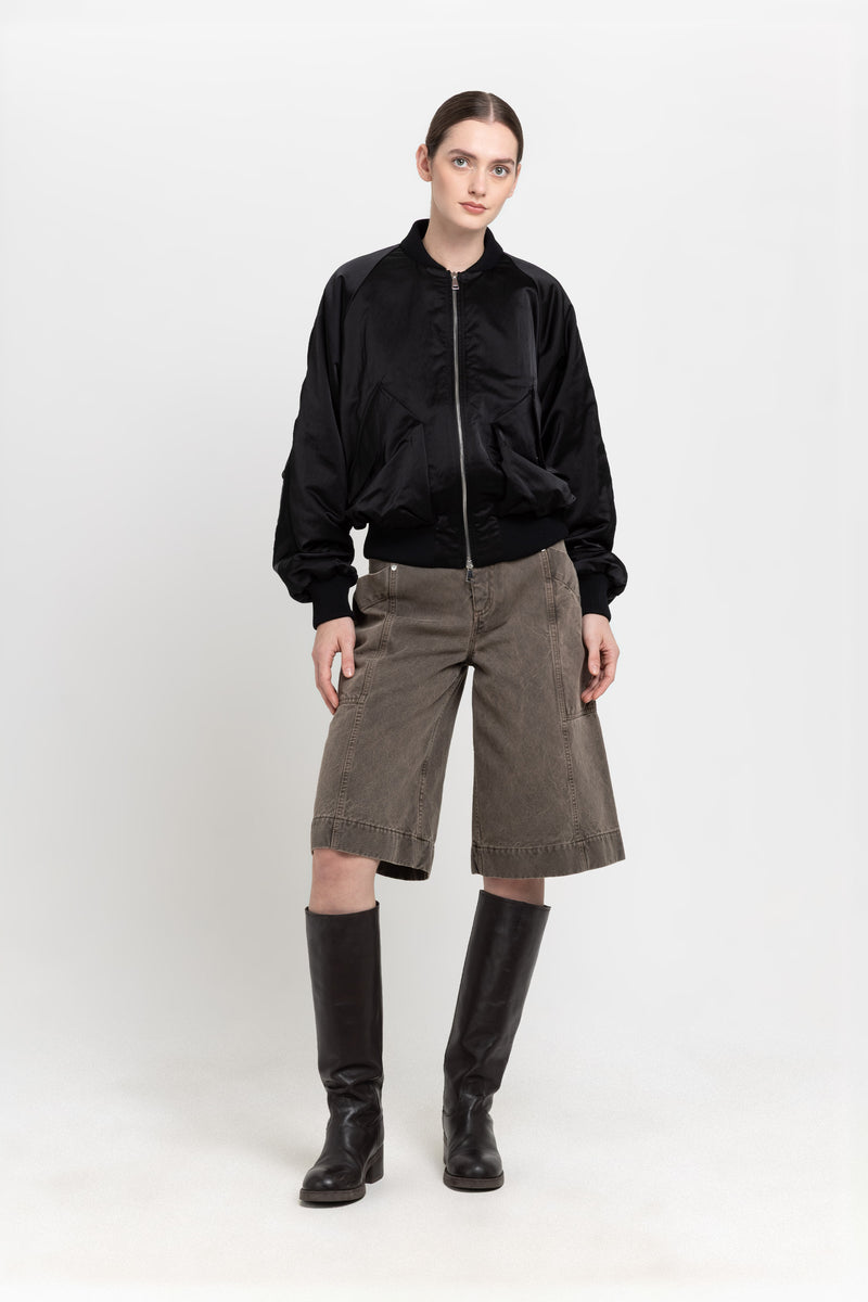 Black satin nylon bomber