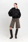Black satin nylon bomber