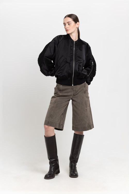 Black satin nylon bomber