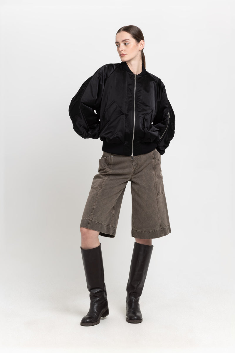 Black satin nylon bomber