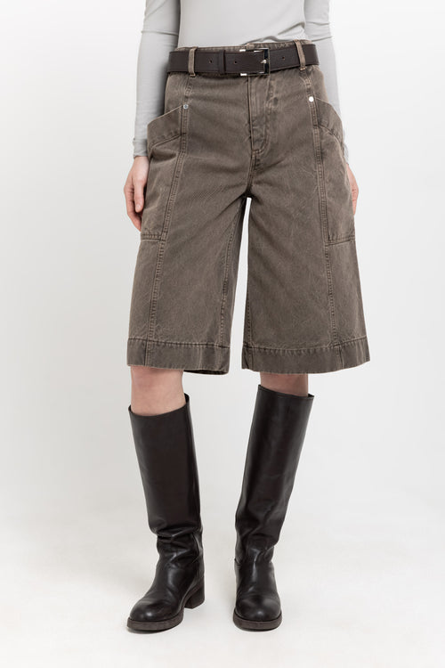 Dark brown short leather belt