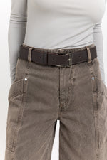 Dark brown short leather belt