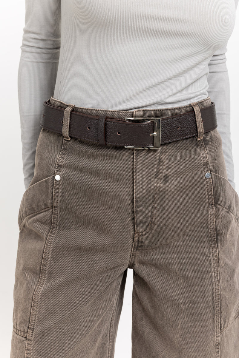 Dark brown short leather belt
