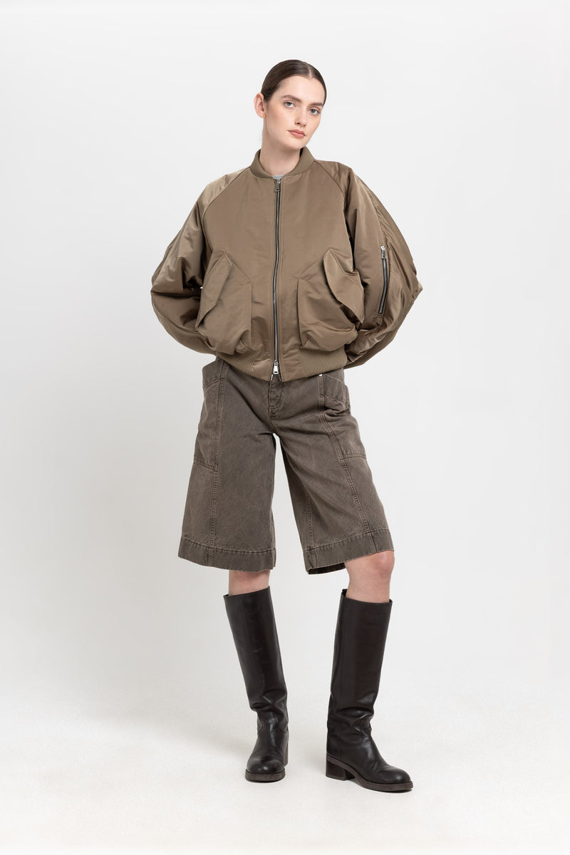 Dark beige trench cotton satin bomber