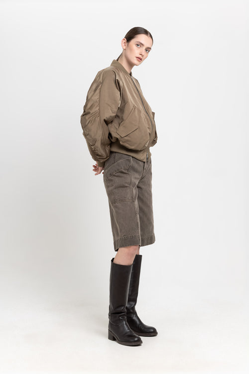 Dark beige trench cotton satin bomber