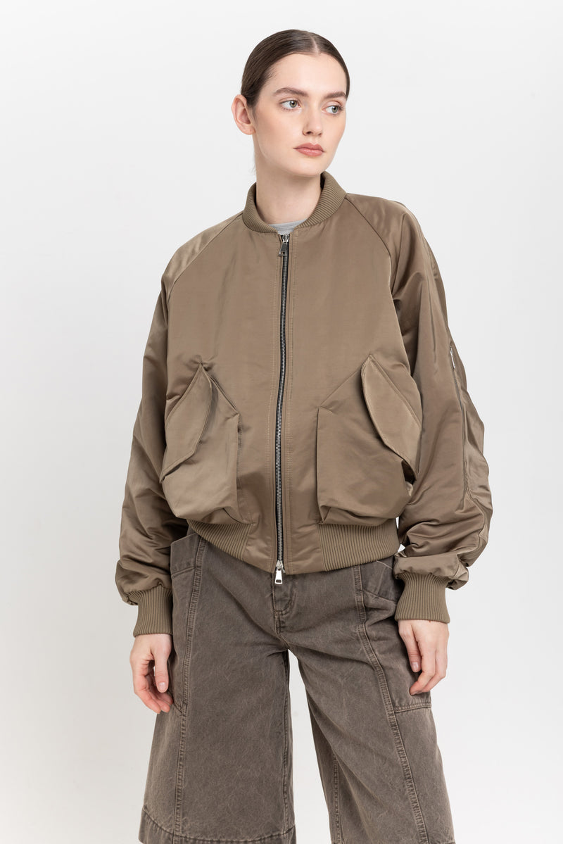 Dark beige trench cotton satin bomber
