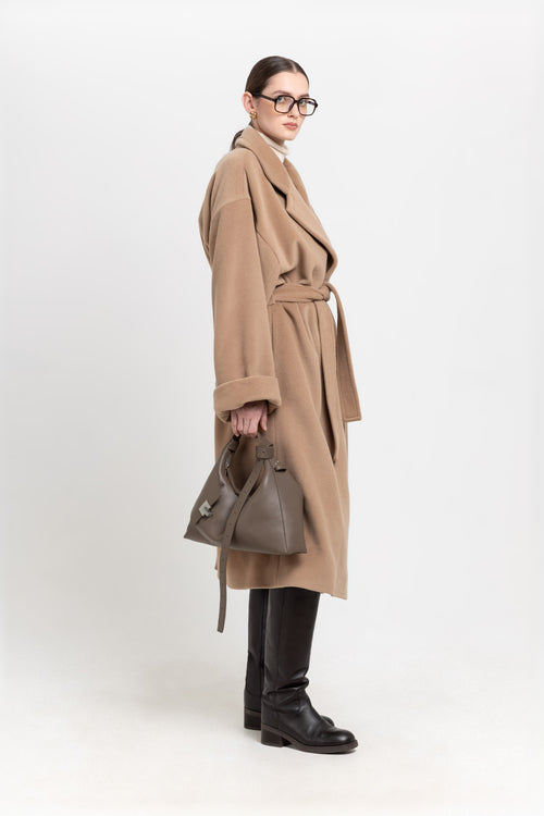 Camel plush superfine wool essential robe coat