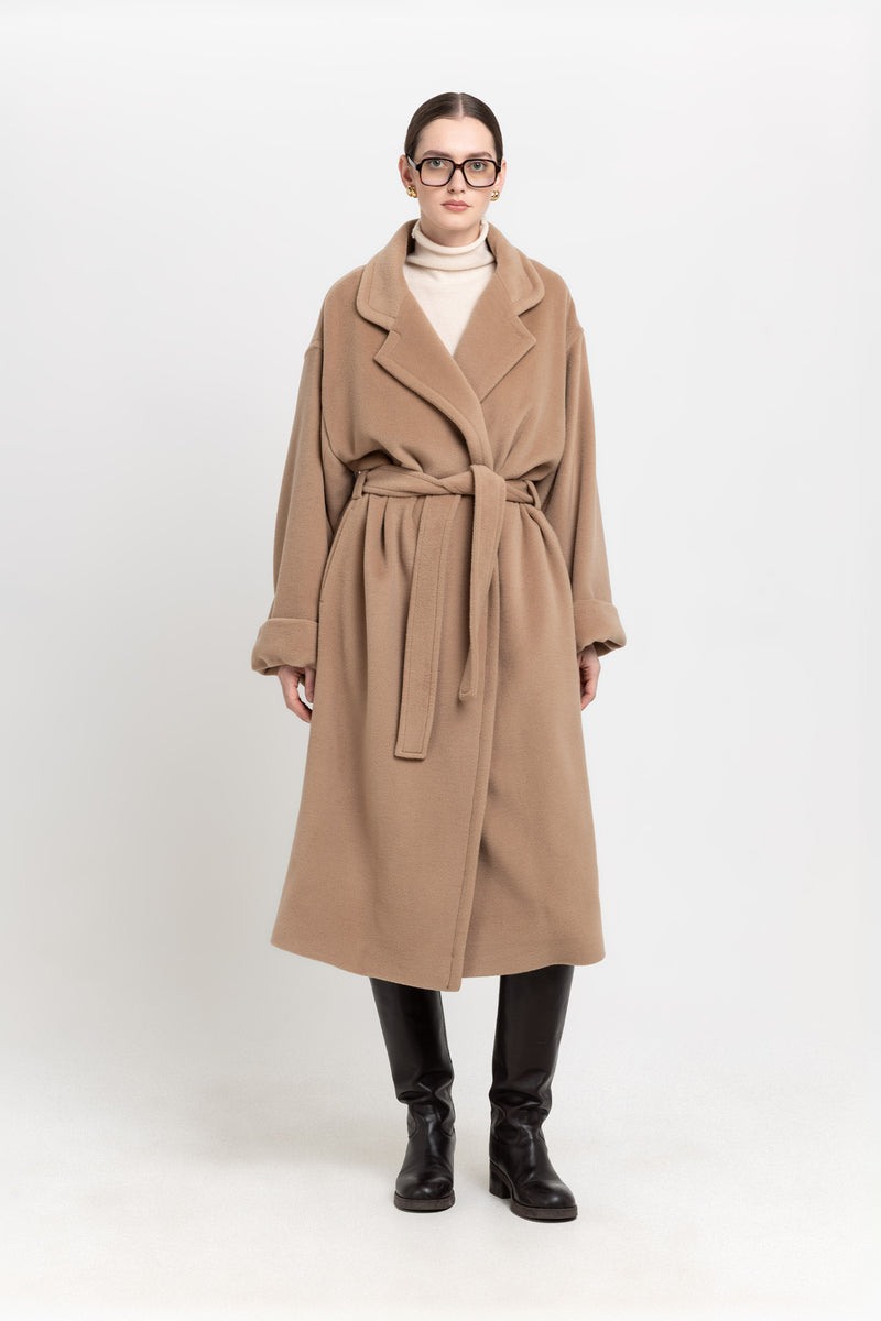 Camel plush superfine wool essential robe coat
