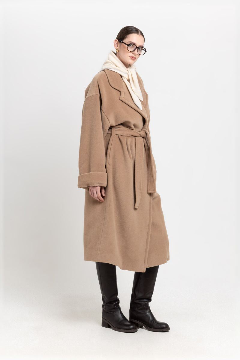 Camel plush superfine wool essential robe coat