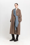 Beige & light blue soft fleece wool coat with scarf