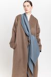 Beige & light blue soft fleece wool coat with scarf