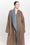 Beige & light blue soft fleece wool coat with scarf