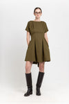 Dark green trench coat blend little evening dress with bow