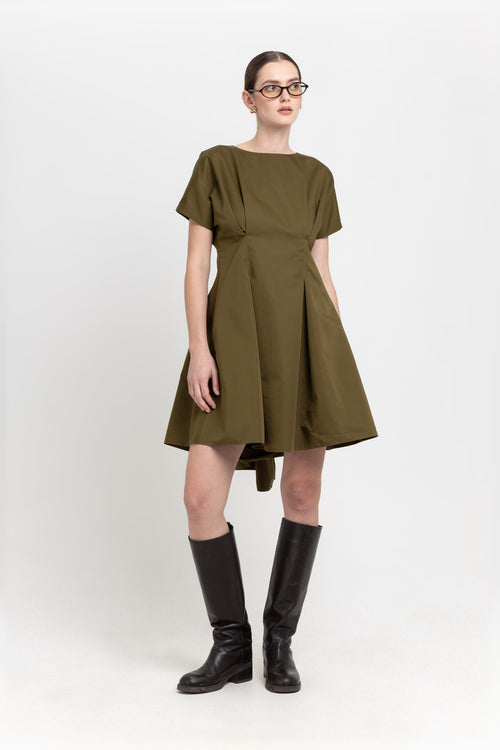 Dark green trench coat blend little evening dress with bow