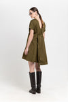 Dark green trench coat blend little evening dress with bow