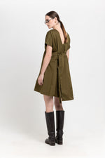 Dark green trench coat blend little evening dress with bow