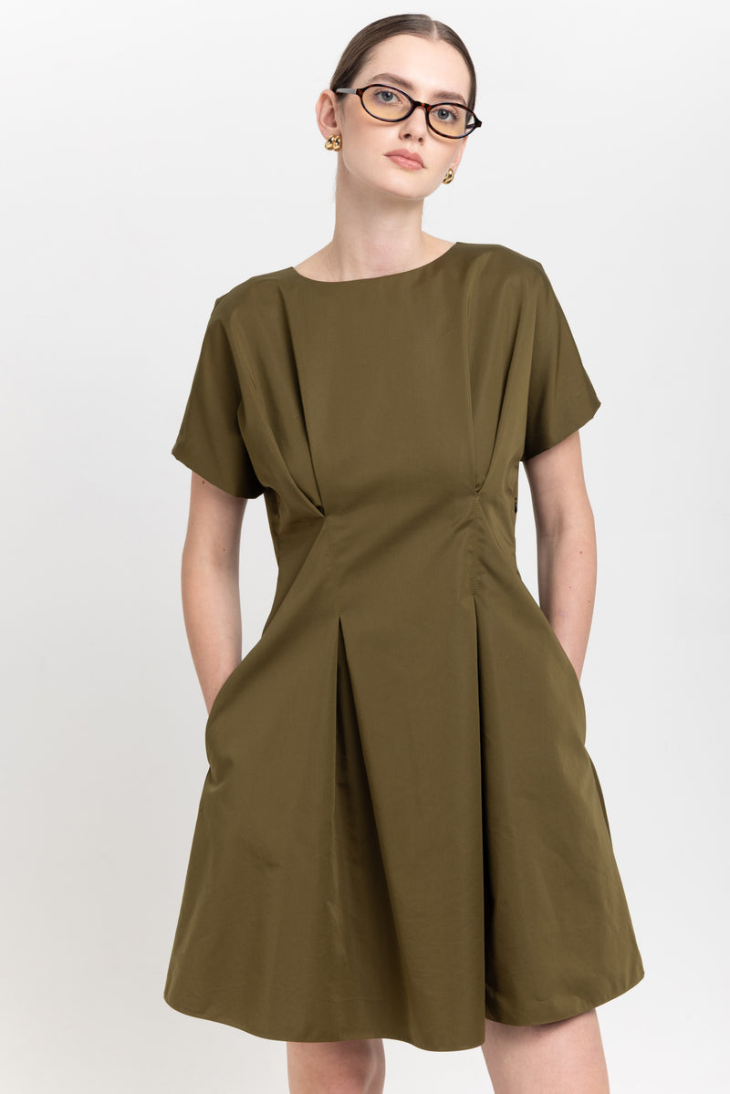 Dark green trench coat blend little evening dress with bow