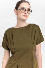 Dark green trench coat blend little evening dress with bow