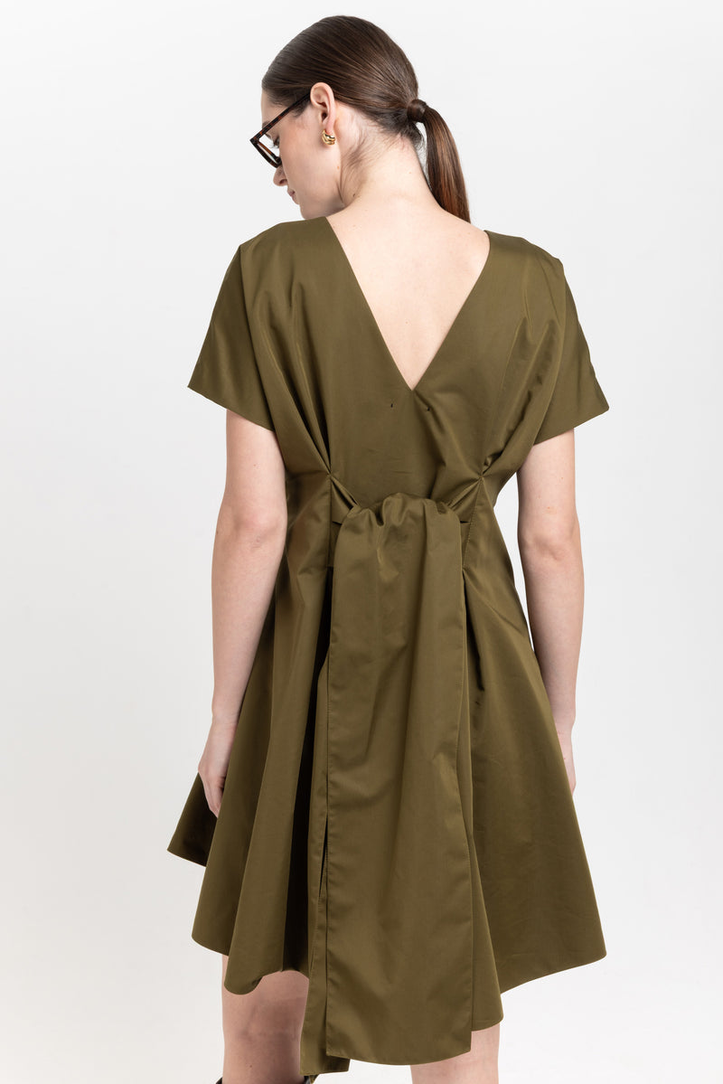 Dark green trench coat blend little evening dress with bow