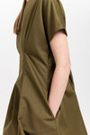 Dark green trench coat blend little evening dress with bow