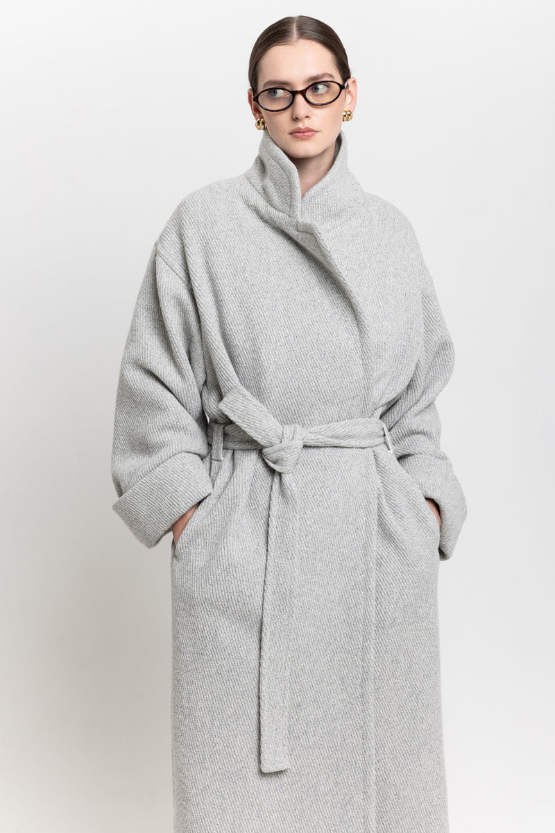 Light grey plush superfine wool essential robe coat