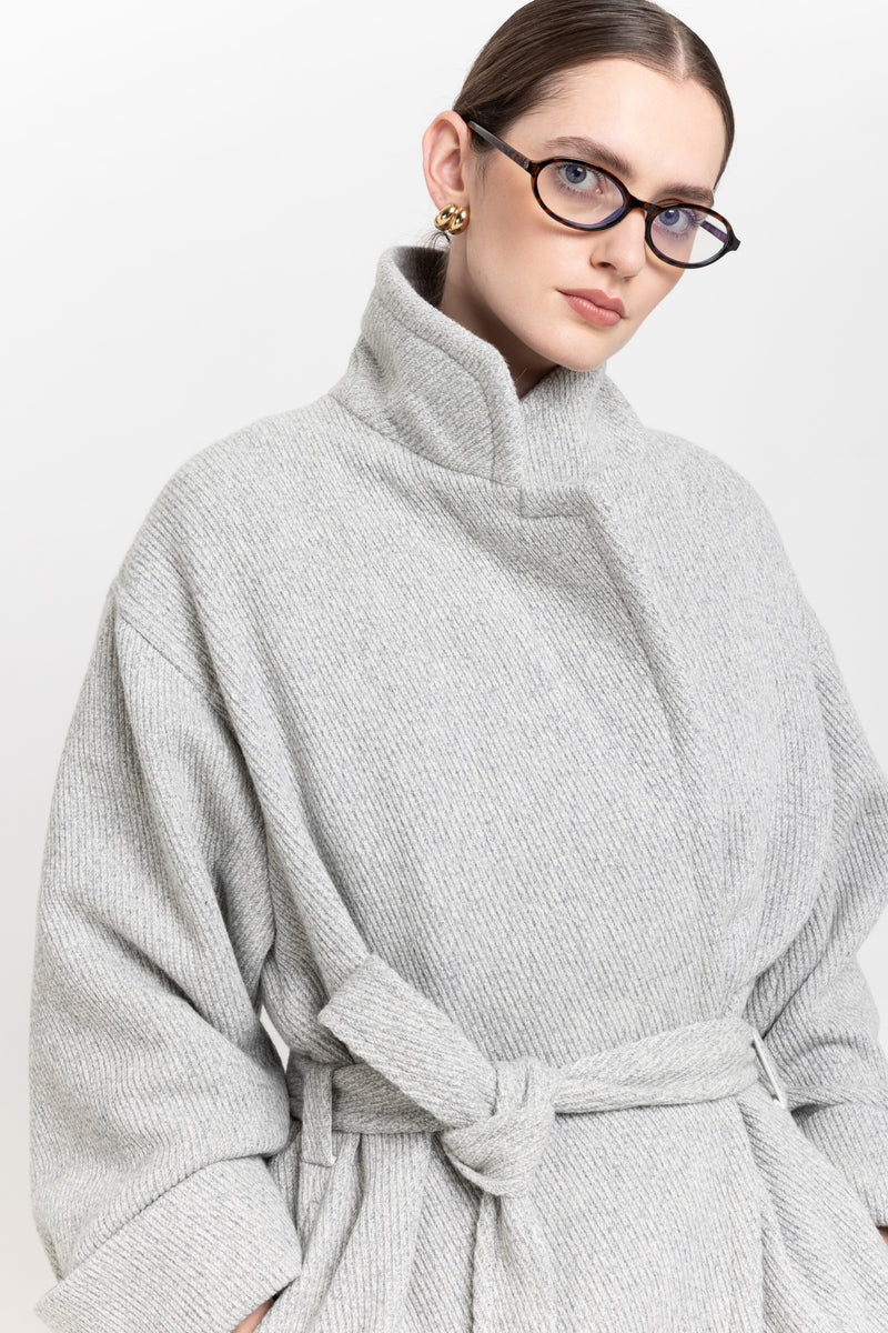 Light grey plush superfine wool essential robe coat
