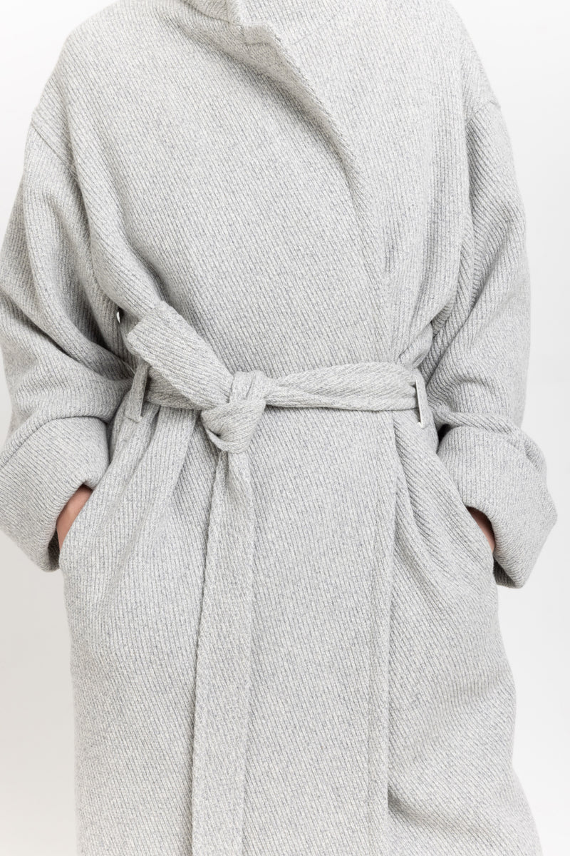 Light grey plush superfine wool essential robe coat