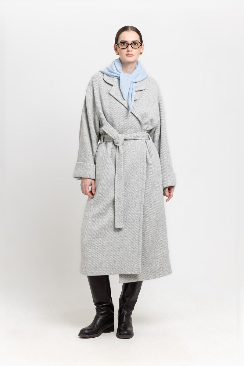 Light grey plush superfine wool essential robe coat