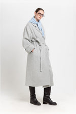 Light grey plush superfine wool essential robe coat