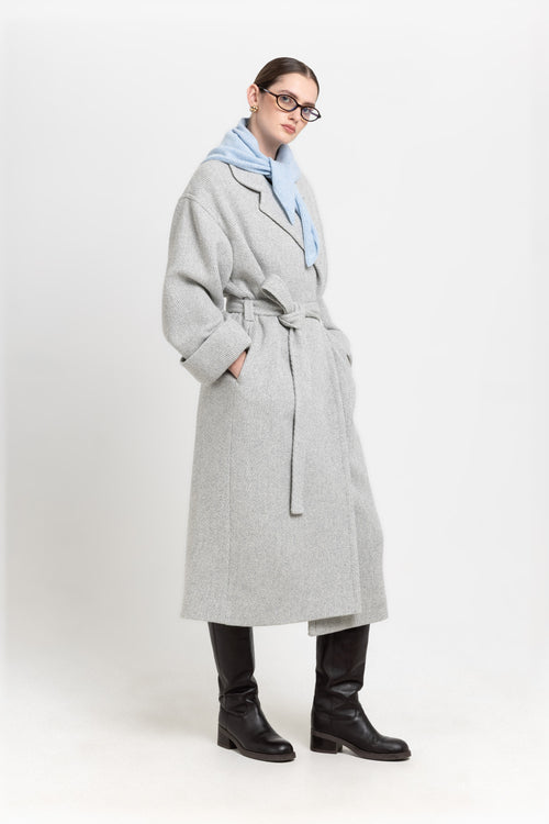 Light grey plush superfine wool essential robe coat