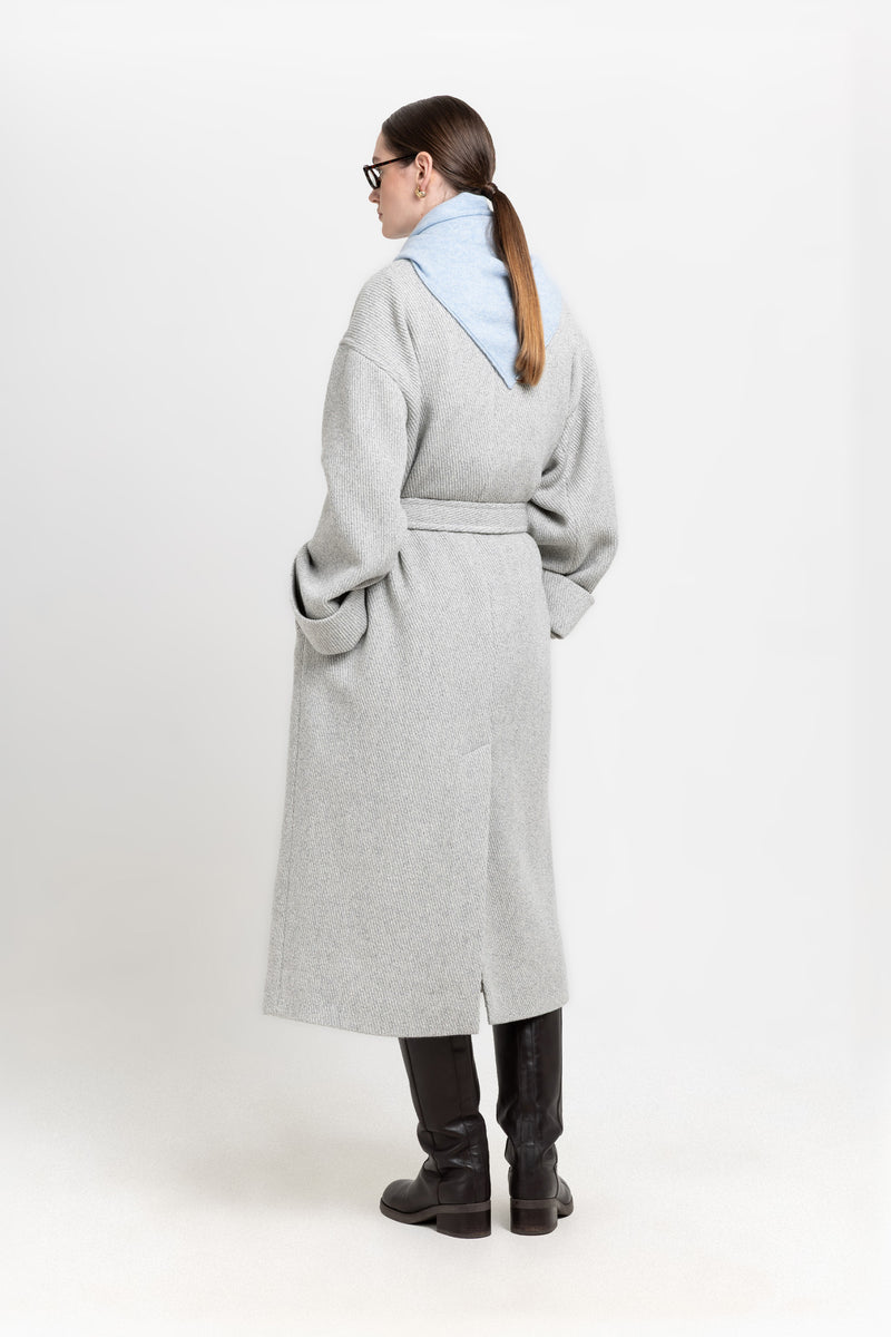 Light grey plush superfine wool essential robe coat