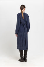 Blue washed tencel dress with tie detail