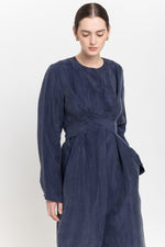 Blue washed tencel dress with tie detail