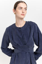 Blue washed tencel dress with tie detail