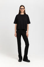 Black striped bistretch flared fitted pants