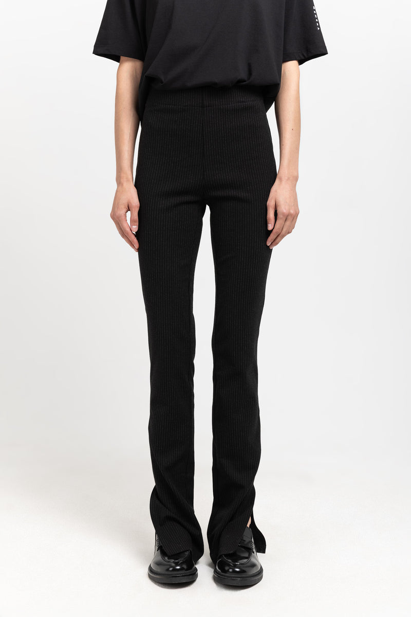 Black striped bistretch flared fitted pants