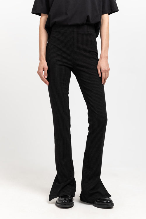 Black striped bistretch flared fitted pants