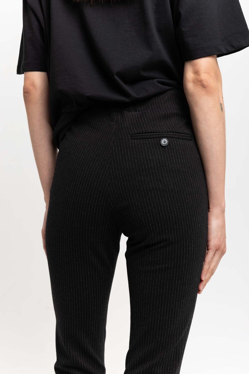 Black striped bistretch flared fitted pants